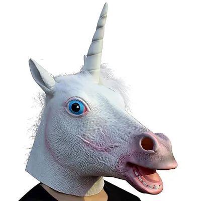 £6.89 • Buy Latex Unicorn Mask Horse Head Prop Rubber Party Animal Halloween Cosplay White
