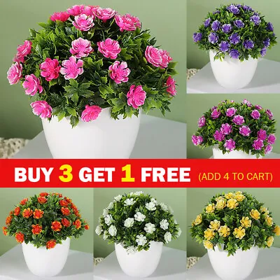 Artificial Potted Flowers Fake False Plant Outdoor Garden Home In Pot Decor UK • £4.18