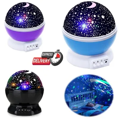 Rotating LED Galaxy Starry Night Light Projector Star Sky Moon Lamp Kids Bedroom • £7.79