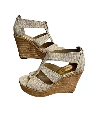 Michael Kors Damita Cream Logo Zip Platform Espadrille Wedges Women’s Size 6 • $29.99