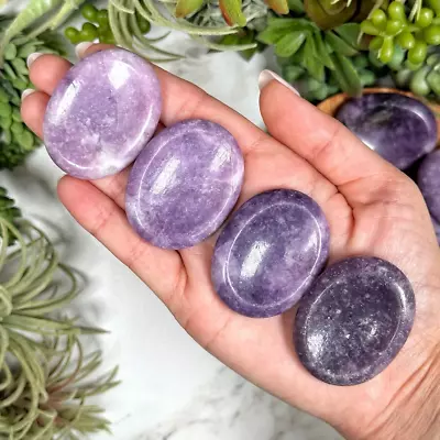 Natural Lepidolite Palm Worry Stone Calm Stress Relief Crystal Polished Stone • $8.99