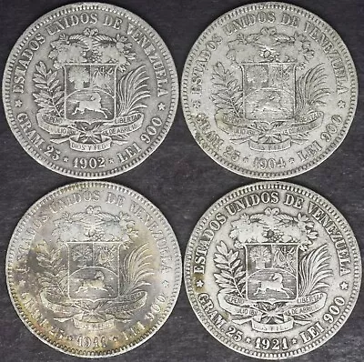 1902-1921 Venezuela Silver 5 Bolivares - 4 Coin Lot (2) - ✪COINGIANTS✪ • $0.99