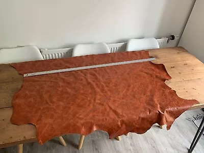 £33 • Buy Cognac Leather Hide  Piece - Distressed Orange Cognac Cow Hide Leather