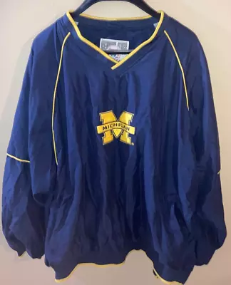 Vintage 90s Michigan Wolverines Lined Pullover Jacket Embroidered Football 2XL • $29.99