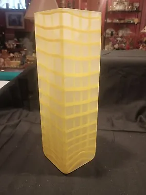 Vintage Gorgeous Designs Square Frosted Yellow Grid Vase • $18.99