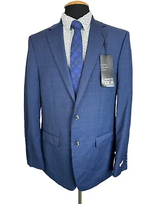 New $425 Bar III Mens 42L Blue Plaid Skinny Fit Suit Jacket Sport Coat Blazer • $47.97