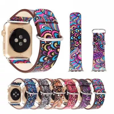 $11.99 • Buy For Apple Watch Series 7 6 5 4 IWatch SE 40 44mm Floral Leather Band Women Strap