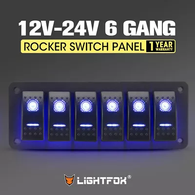 6 Gang 12V Switch Panel ON-OFF Toggle Rocker Control Blue LED For RV Marine Boat • $44.95