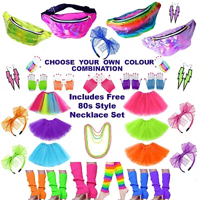 80s Tutu Outfits Fancy Dress Costume Womens 80s Bum Bags Headbands Accessories • $56.99