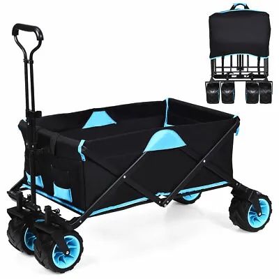 £79.99 • Buy Folding Camping Wagon Collapsible Garden Trolley With Top Cover Cup Holders
