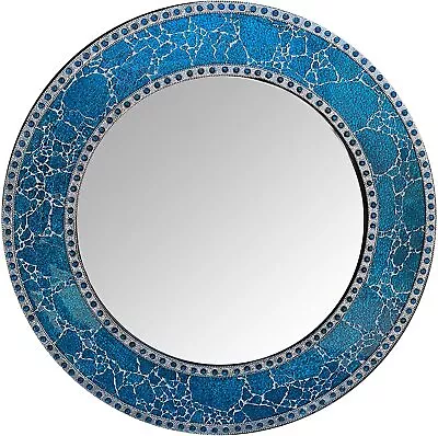 DecorShore 24  Handmade Crackled Glass Mosaic Tile Framed Round Wall Mirror. • $126.99