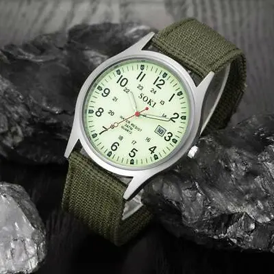 Military Army Men's Date Canvas Strap Stainless Steel Sport Quartz Wrist Watches • $2.69
