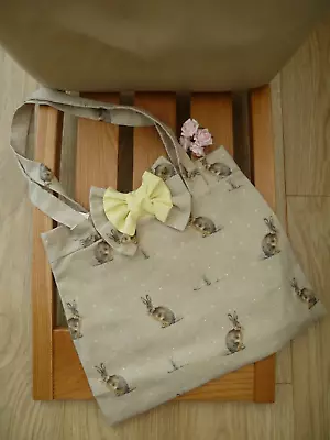 Ladies Hand Made Rabbit Print Bag With Bow • £18