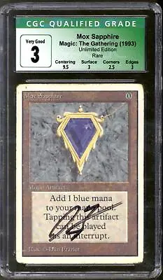 Magic MTG Unlimited Mox Sapphire CGC 3 INKED HEAVILY PLAYED (HP) Frazier Signed • $4606.95