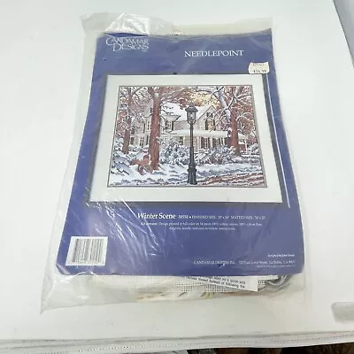 New CANDAMAR DESIGNS Vintage WINTER SCENE Picture NEEDLEPOINT KIT - 1980's • $25