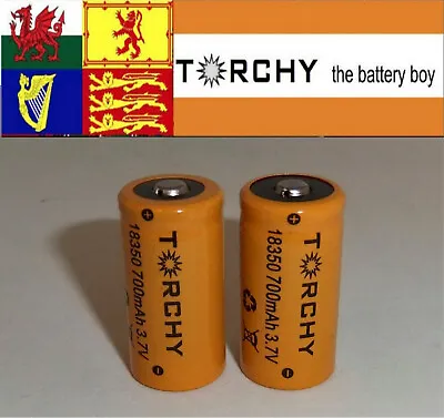 2x 20A Torchy 700mAh  3.7V 18350 Lithium Ion Rechargeable Battery Button Top  • £6.99