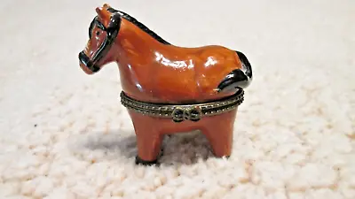VTG Small Brown Horse Enamel Trinket Box Jewelry Keeper. • $24.95