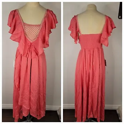 Joyfolie Mia Joy Maxi Dress Girls Size 14 Faux Wrap Rose Ruffle Country Boho NEW • $27.97