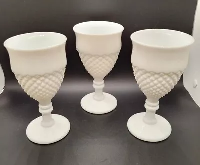 Westmoreland Diamond Hobnail Milk Glass Goblet Wine Glass Set Of 3 • $49.99