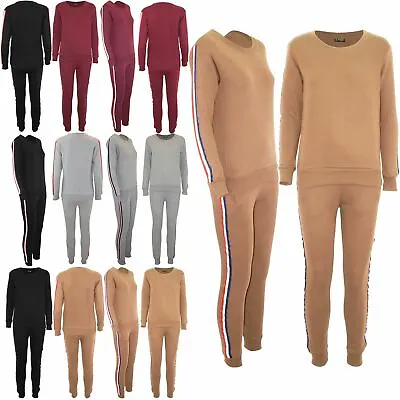 Womens Ladies Contrast Side Stripes Pockets Long Sleeve Loungewear Tracksuit Set • £4.09