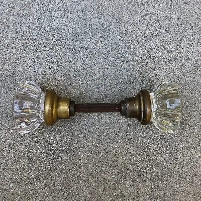 Vintage Antique Crystal 12 Point Door Knob Set Brass Clear Glass 2  Diameter • $29.89