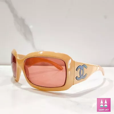 CHANEL 5076-H Pearl Sunglasses PEACH Big Logo Y2k Good Condition • £153.89