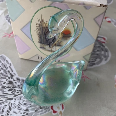 £12.99 • Buy Iridescent Heron Glass Swan Figure - Beautiful 5  Tall Delicate Glass Swan - VGC