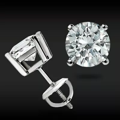 2Ct Round Cut Lab Created Diamond Solitaire Stud Earrings 14K White Gold Plated • $19.49