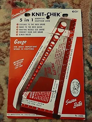 Vintage Susan Bates Knit Chek #14099 Needle Gauge Stitches Measure Ruler • $8