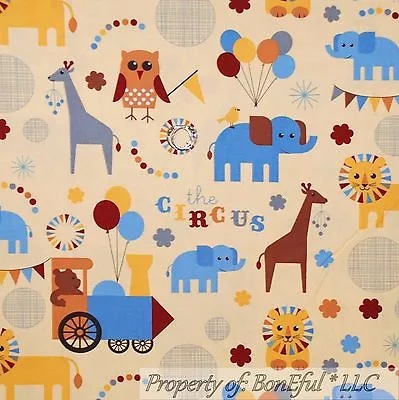 BonEful Fabric FQ Cotton Quilt VTG Yellow Brown Giraffe Owl Elephant Balloon Boy • $4.20