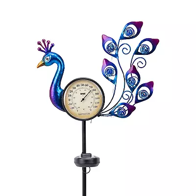 Metal Peacock Outdoor Decoration Garden Statue Sculpture Solar With Thermometer • $32.99