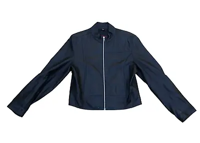 Vintage OAKWOOD Leather Jacket Women's XL Black Fitted Moto Biker Full Zip Coat • £48.15