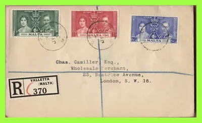 Malta 1937 KGVI Coronation Set On Registered 'Valletta' Cover • $3.42