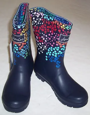 NWT Joules Navy/ COLORFUL FLORAL LEOPARD Molly Welly Rain Boots Women's 6 GREAT • $49.99