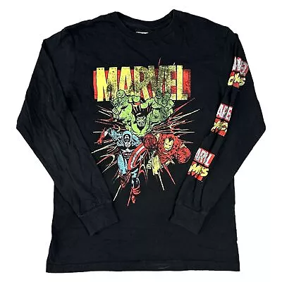 Marvel Avengers T-Shirt Long Sleeve Graphic Print Black Mens Medium • £11.99