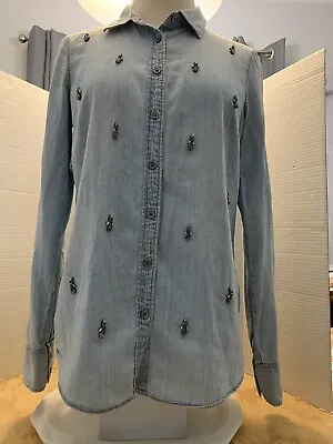 J Crew Jean Button Down Denim With Jewel Accents Hand Sewn On • $13.25