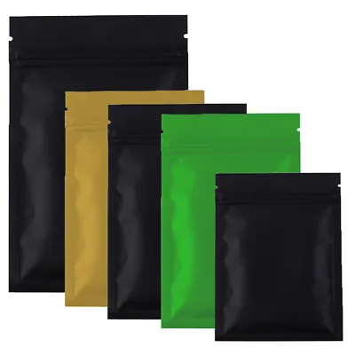 Different Sizes For 100 Flat Black Gold Green Metallic Lock Resealable Bags • $43.79