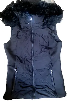 Michael Kors Vest With Removable Faux Fur Hood  Zip Closure Black Size Small • $65