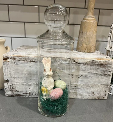 $18 • Buy Vintage Clear Glass Apothecary Jar W/Knob Top Lid Cylinder 10” Tall Farmhouse
