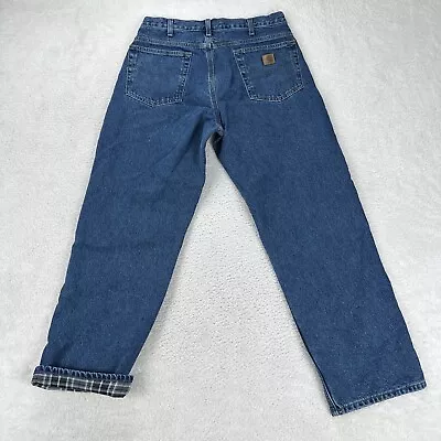 Carhartt Flannel Lined Jeans Men 33x30 Blue Relaxed Fit Work Outdoor • $18