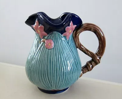 Jay Willfred Charles  Sadek Majolica Blue Pink Flowers Pitcher Creamer • $7.50