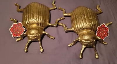 2 Metal Beetle Statue Insect Bug Figurine Home Decoration NWT Hand Crafted • $29.99