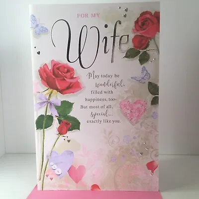 For My WIFE Birthday Card Roses Flowers Nice Sentiment Lovely Words. C75 Insert • £2.99