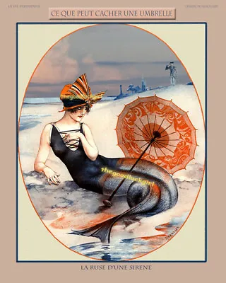 1921 FLAPPER MERMAID WITH UMBRELLA 8x10 La Vie Parisienne Herouard Art Print • $14.99