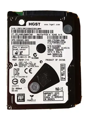 HGST [Hitachi] 500GB 2.5  HDD 7200 RPM SATA Hard Drive • £10