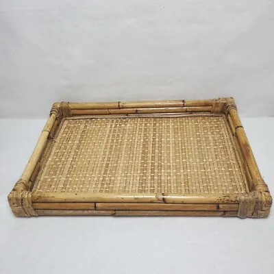 Bamboo Serving Tray Wicker Rattan Mid Century Vintage 17 X 12  Woven Bottom Mat • $39.98