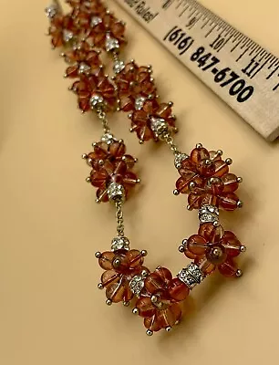 J Crew Peachy Glass Necklace Rhinestones Cluster Bead Station Gold Tone 28 Inch • $27