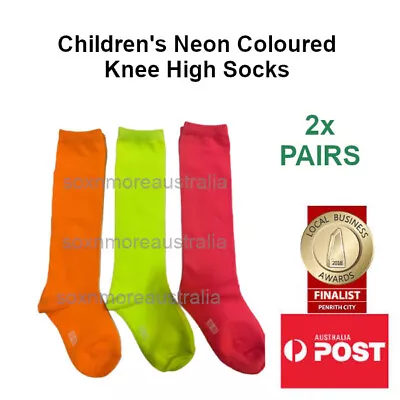 Children's Fluoro Neon Coloured Knee High Disco 70s 80s Crazy Socks 2x PAIRS • £7.44