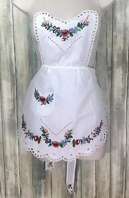 Hungarian Apron Matyo Kalocsa Embroidery Folk S Pocket White Edges Handmade #8 • $40