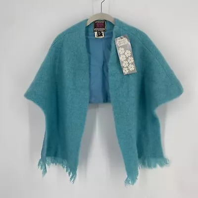 Donegal Shawl Women’s Blue Mohair Wool Poncho Deadstock Vintage 80s 90s Ireland • $45